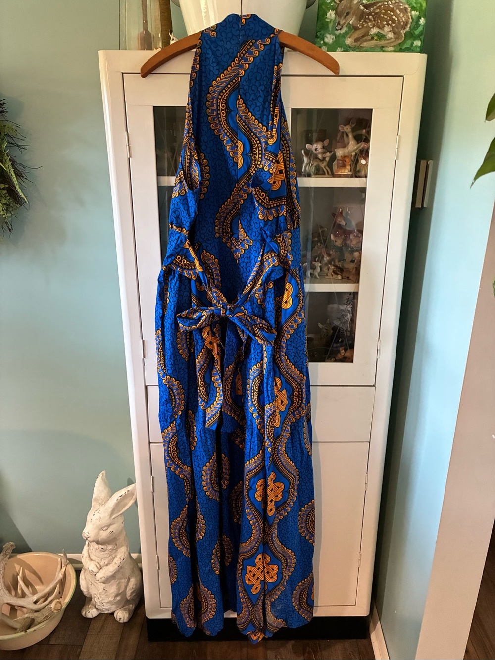D’Iyanu sz 3X African Halter Blue & Gold Patterned Maxi Dress nwt - Picture 7 of 10